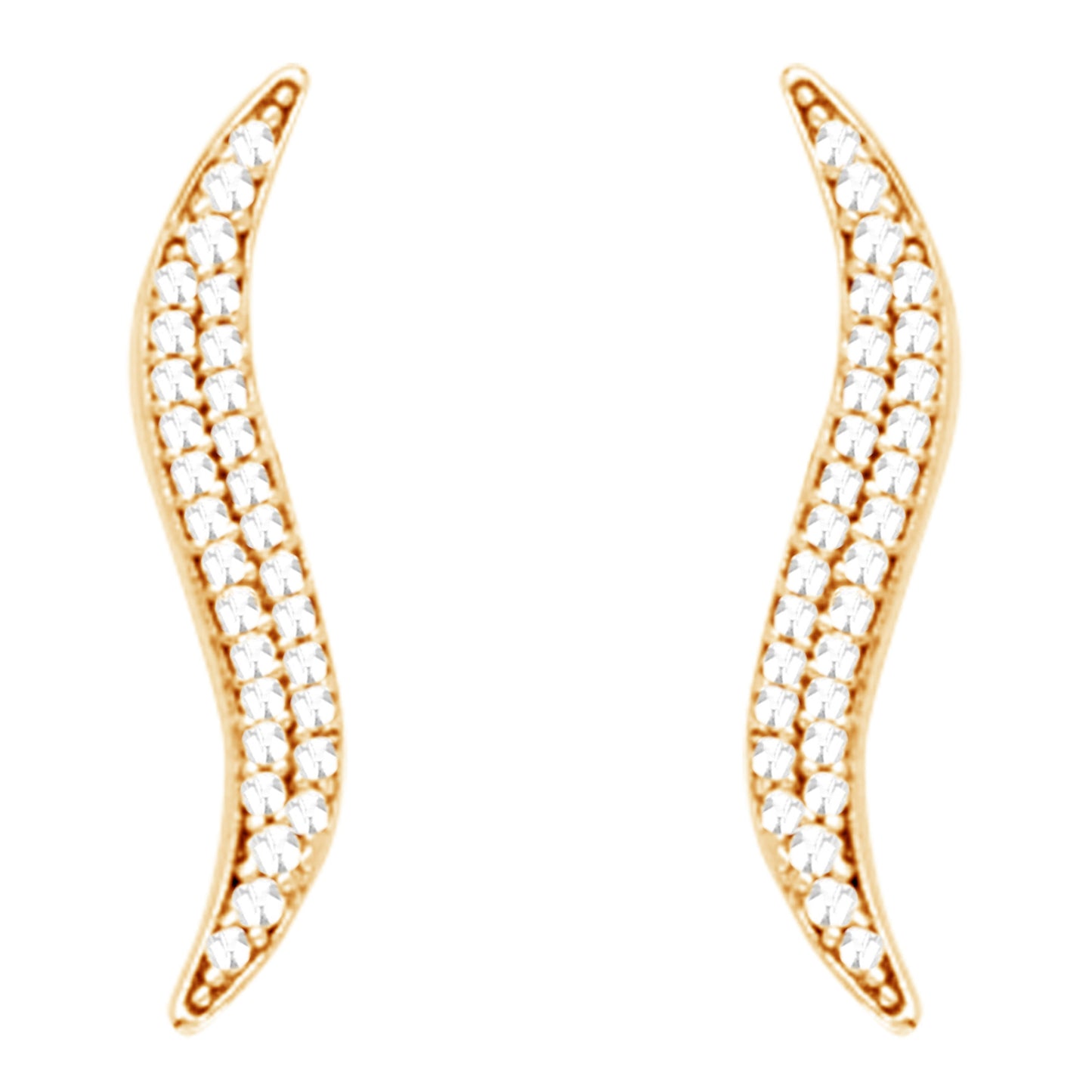 14k Yellow Gold Cubic Zirconia Curved Ear Climber Crawler Earrings