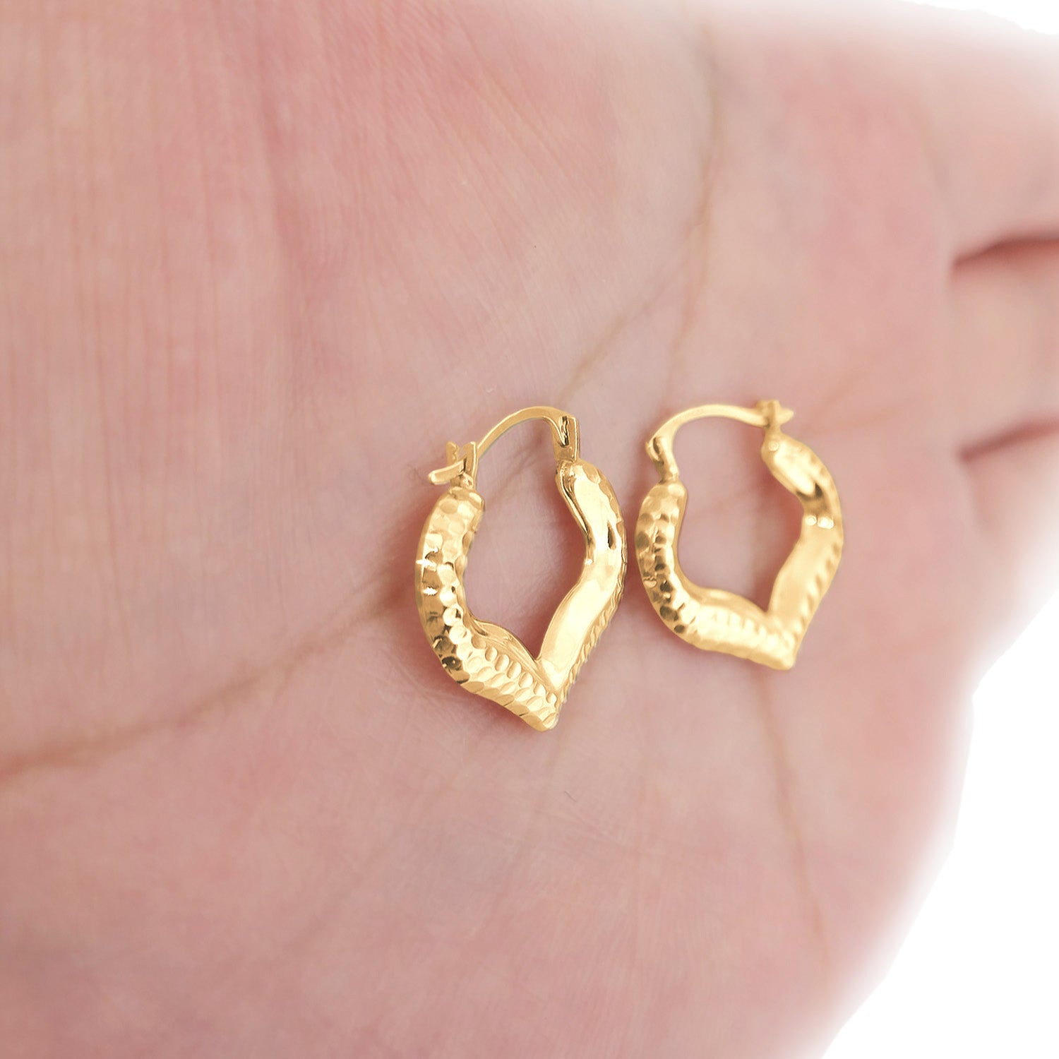 Faceted Heart Hoop Earrings | Real 10K Yellow Gold | Dainty & Elegant