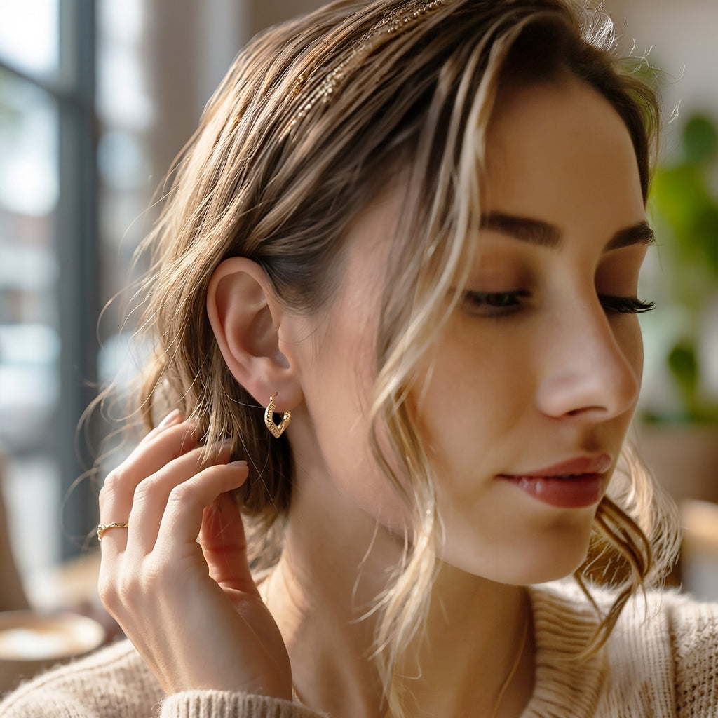 Faceted Heart Hoop Earrings | Real 10K Yellow Gold | Dainty & Elegant