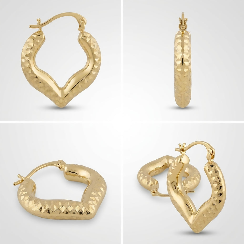 Faceted Heart Hoop Earrings | Real 10K Yellow Gold | Dainty & Elegant