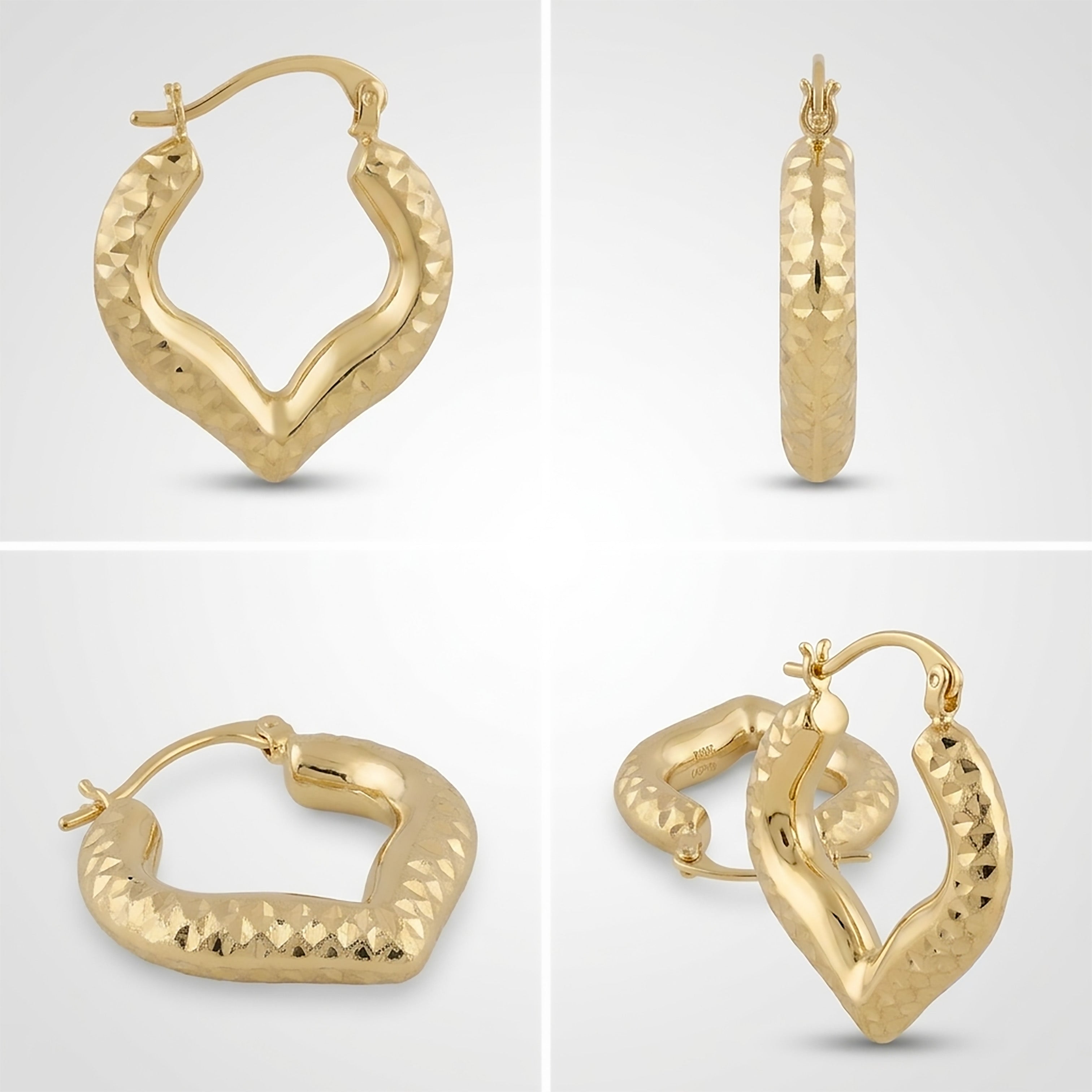 Faceted Heart Hoop Earrings | Real 10K Yellow Gold | Dainty & Elegant