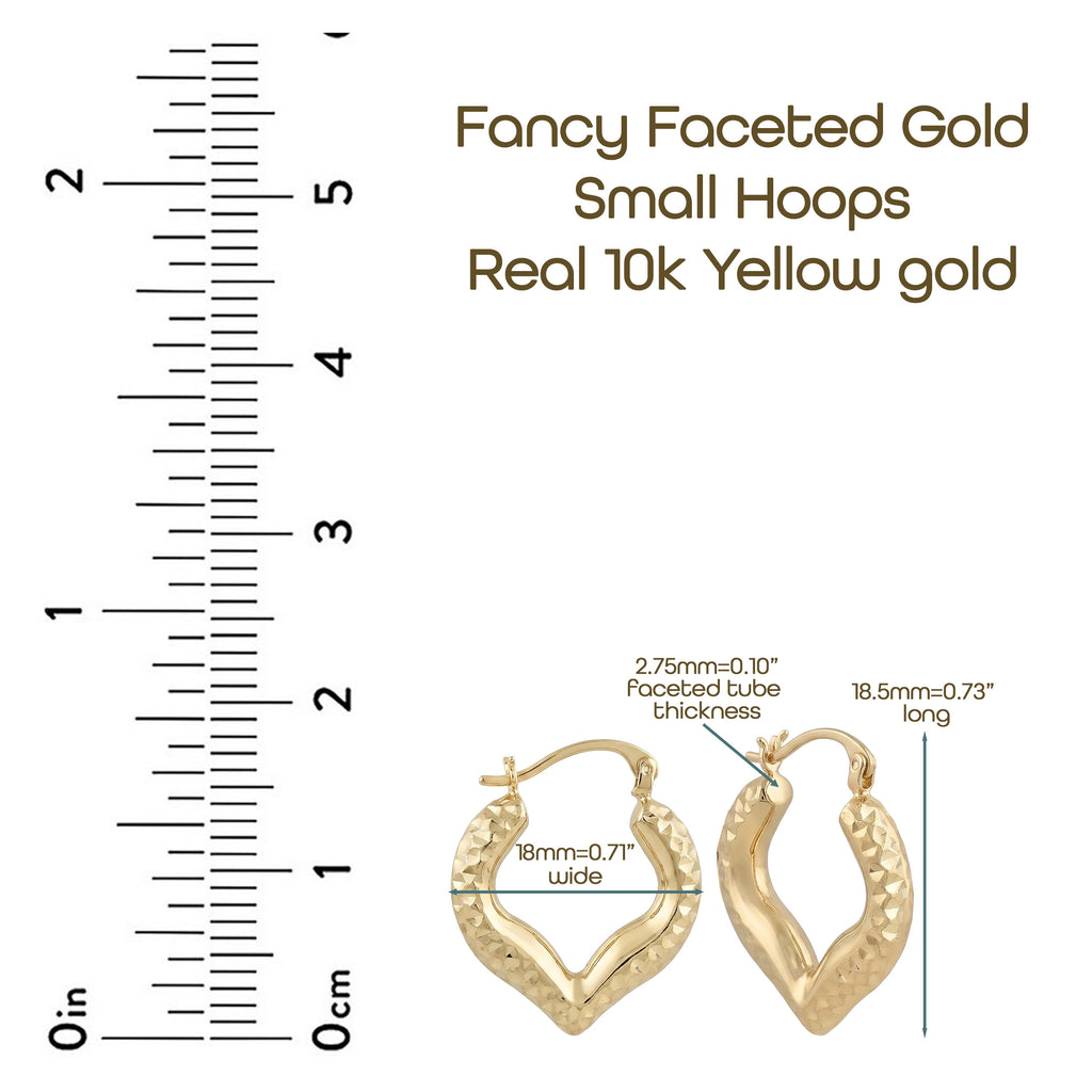 Faceted Heart Hoop Earrings | Real 10K Yellow Gold | Dainty & Elegant