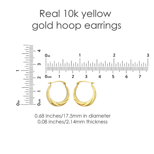 10K Solid Gold Twisted Hoop Earrings | 17.5mm Snap Closure Hoops