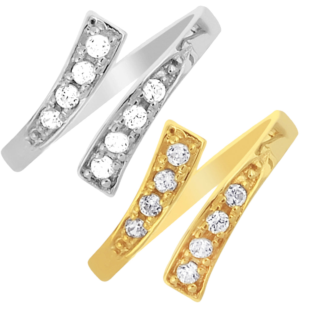 Toe Ring  or Pinky adjustable ring with Shiny CZs – Elegant  Genuine 10K Yellow or 10k White Gold Crossover style