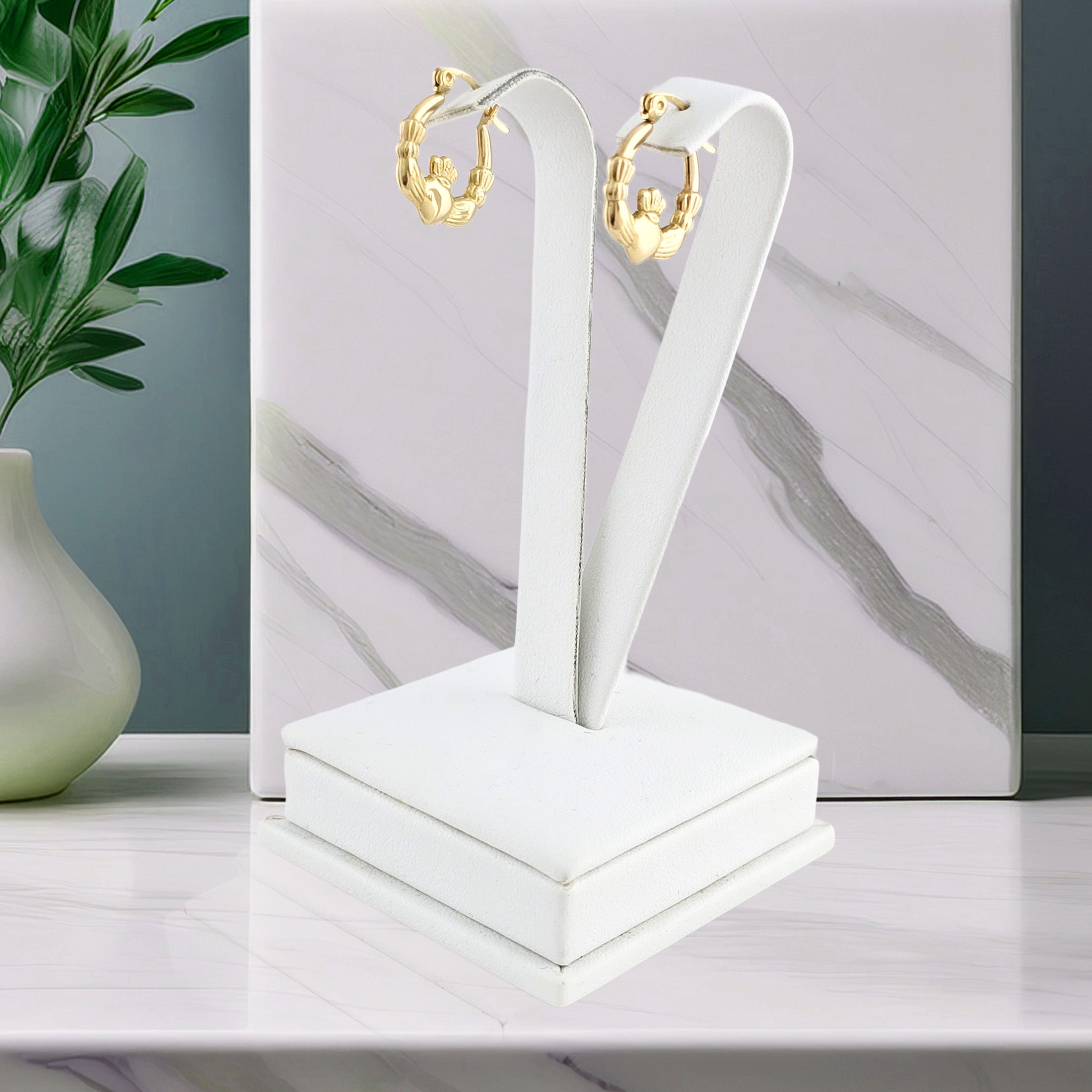 Real 14k Yellow Gold Claddagh Hoop Earrings - Genuine Irish Celtic Heart gold hoops for Men or for Women-Fine Jewelry Gift