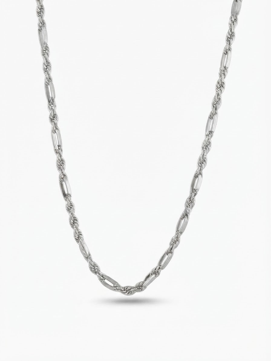 925 Sterling Silver Figarope Chain Necklace – 4mm Silver, 22" or 24"