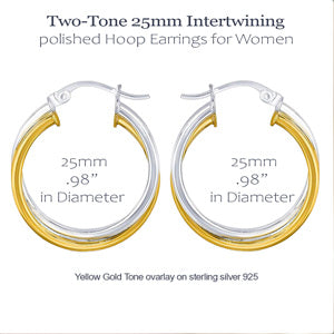 Ritastephens Two Tone Intertwined Hoop Earrings Sterling Silver 925 Yellow Gold Tone 20mm 25mm 30mm