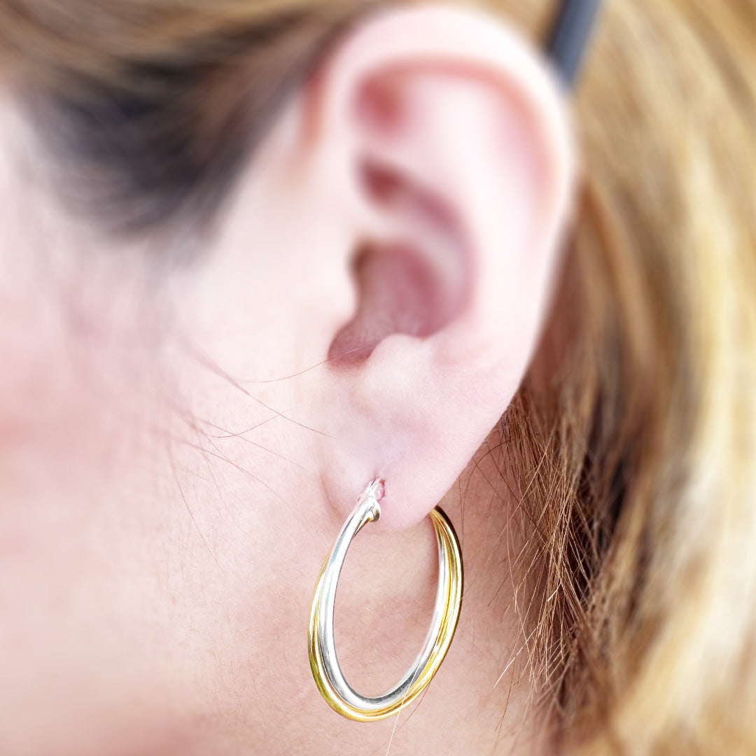 Ritastephens Two Tone Intertwined Hoop Earrings Sterling Silver 925 Yellow Gold Tone 20mm 25mm 30mm