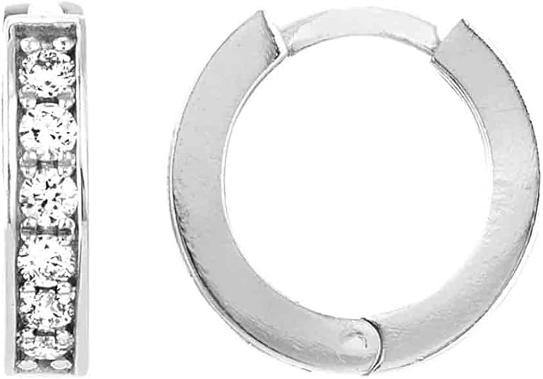 10K Gold Huggie Hoops with CZ | Small Gold Hoop Earrings | 13mm Channel Set
