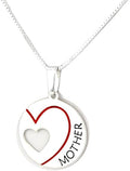 <p>18", 20", and 24" options available<br>perfectly crafted necklace for your super special mom. this beautiful mother's day necklace features a red enamel heart silhouette and a cutout heart with the word "mother" in bold black uppercase letters for a striking contrast.</p>
<p>the round pendant, measuring 20mm in diameter (not including the bale), has a shiny polished finish that adds a modern and elegant touch.</p>
<p>each necklace includes a classic box chain available in your choice of 18", 20", or 24" 
