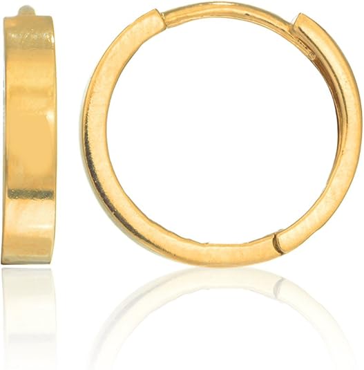 Small Gold hoop Earrings for men or women Real 10K yellow and white Gold Square Small Hoop Earrings 13mm