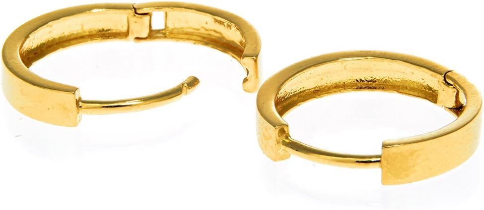 Ritastephens 10K Real Yellow Gold Square Tube Huggie Hoop Earrings | Unisex | 15mm x 2.5mm