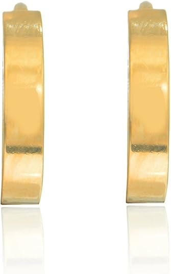 Ritastephens 10K Real Yellow Gold Square Tube Huggie Hoop Earrings | Unisex | 15mm x 2.5mm