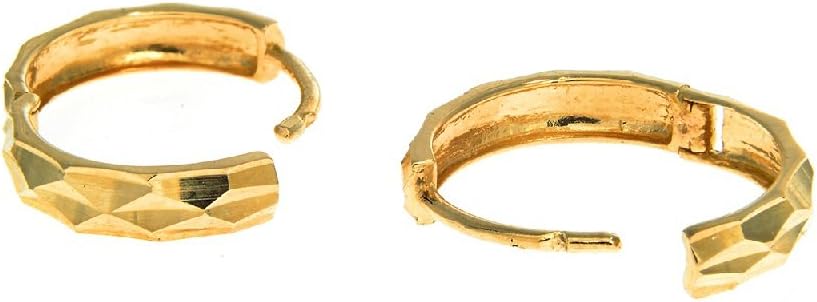 10K Genuine Yellow Gold Diamond Cut Huggie Hoop Earrings | 12mm x 2mm