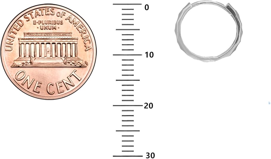 10K Genuine Yellow Gold Diamond Cut Huggie Hoop Earrings | 12mm x 2mm