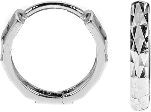 10K Genuine Yellow Gold Diamond Cut Huggie Hoop Earrings | 12mm x 2mm