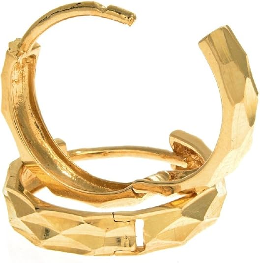 10K Genuine Yellow Gold Diamond Cut Huggie Hoop Earrings | 12mm x 2mm