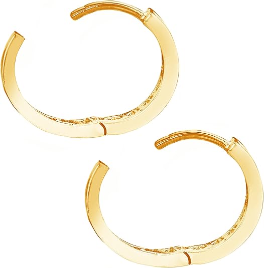 10K Gold Huggie Hoops with CZ | Small Gold Hoop Earrings | 13mm Channel Set