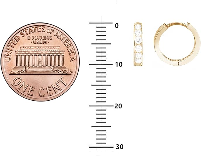 10K Gold Huggie Hoops with CZ | Small Gold Hoop Earrings | 13mm Channel Set