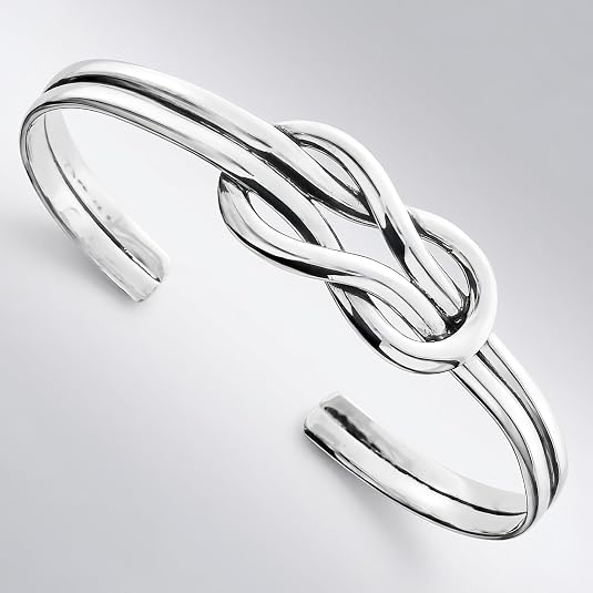 Sterling Silver Mariner Tie the Love Knot Cuff Bangle Bracelet 7 inch
