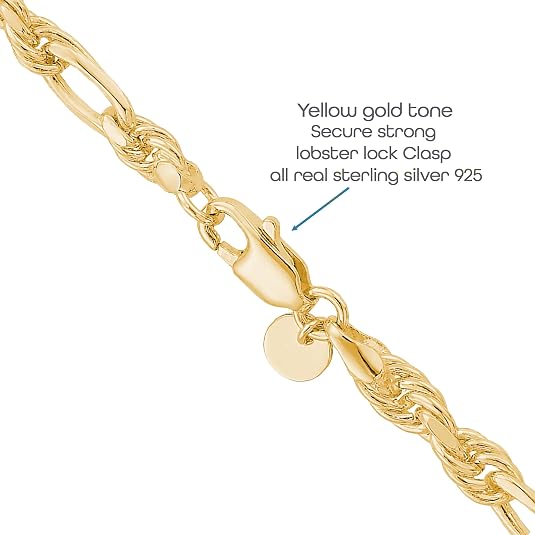 Men’s 925 Sterling Silver Figarope Bracelet — 9 Inch, 6mm