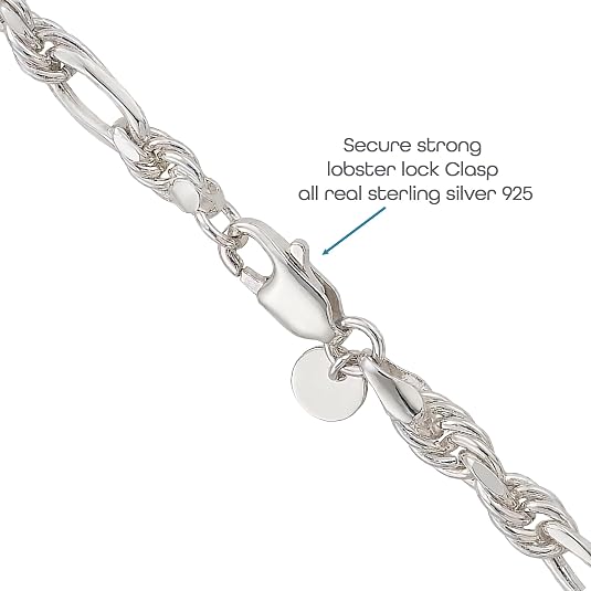 Men’s 925 Sterling Silver Figarope Bracelet — 9 Inch, 6mm