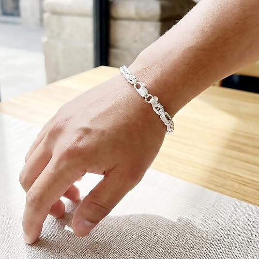 Men’s 925 Sterling Silver Figarope Bracelet — 9 Inch, 6mm