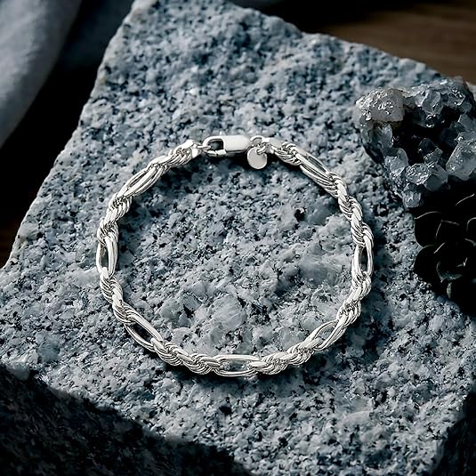 Men’s 925 Sterling Silver Figarope Bracelet — 9 Inch, 6mm
