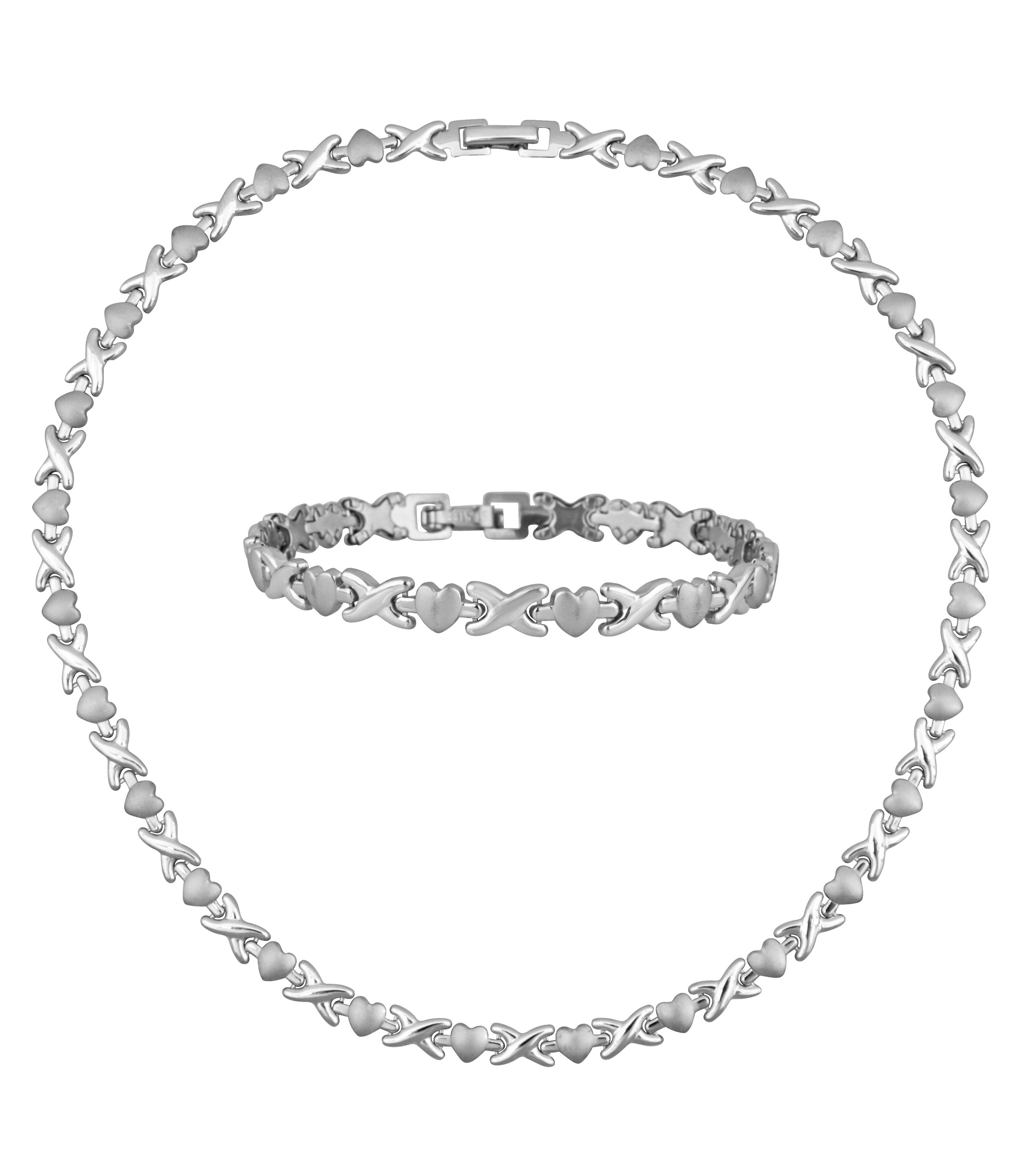 Gold Heart XOXO Necklace and Bracelet Set - Stainless Steel