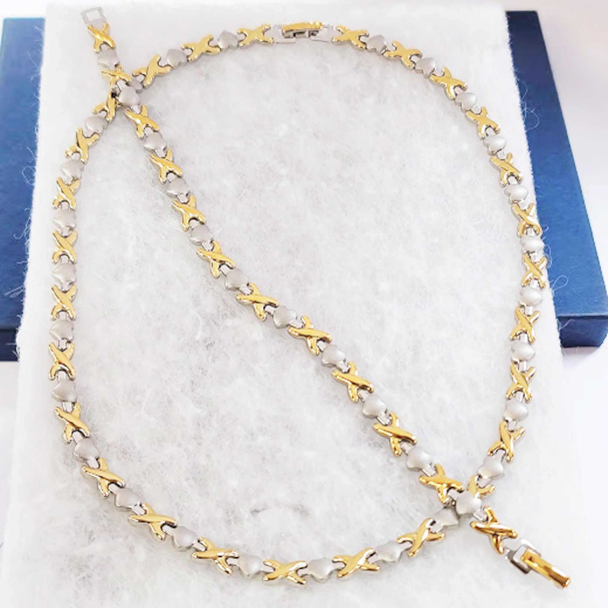 Gold Heart XOXO Necklace and Bracelet Set - Stainless Steel