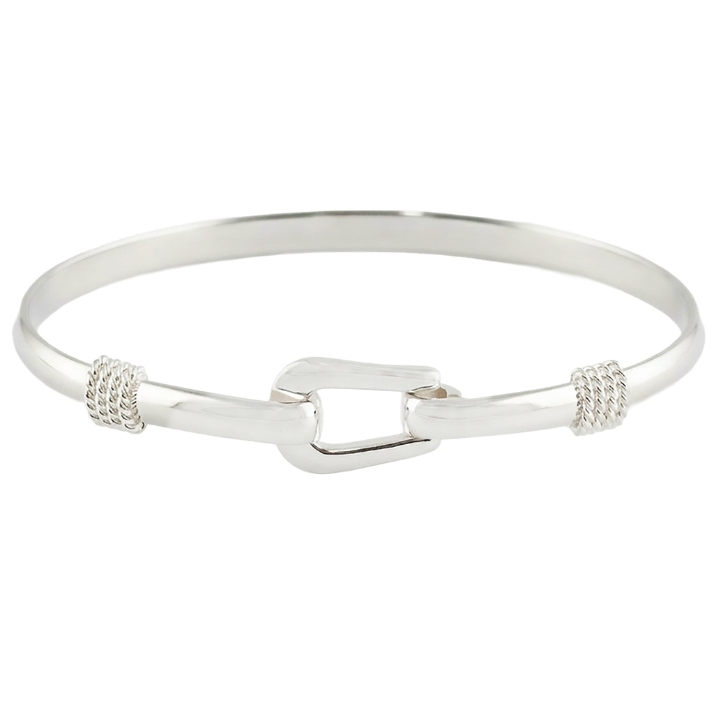 Sterling Silver Buckle Bangle Bracelet – 925 Hook & Eye Cuff