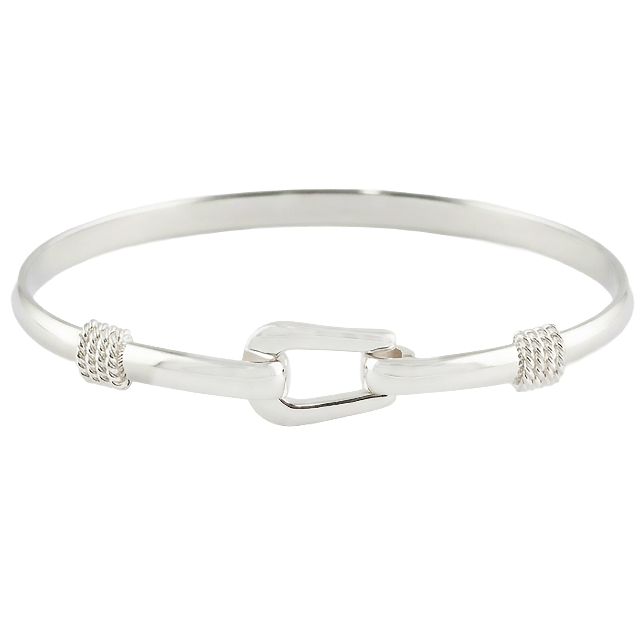 Sterling Silver Buckle Bangle Bracelet – 925 Hook & Eye Cuff