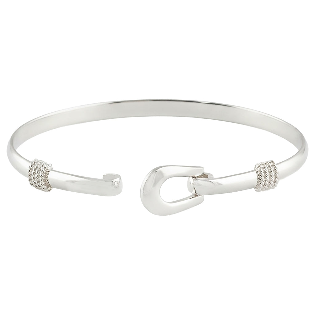 Sterling Silver Buckle Bangle Bracelet – 925 Hook & Eye Cuff