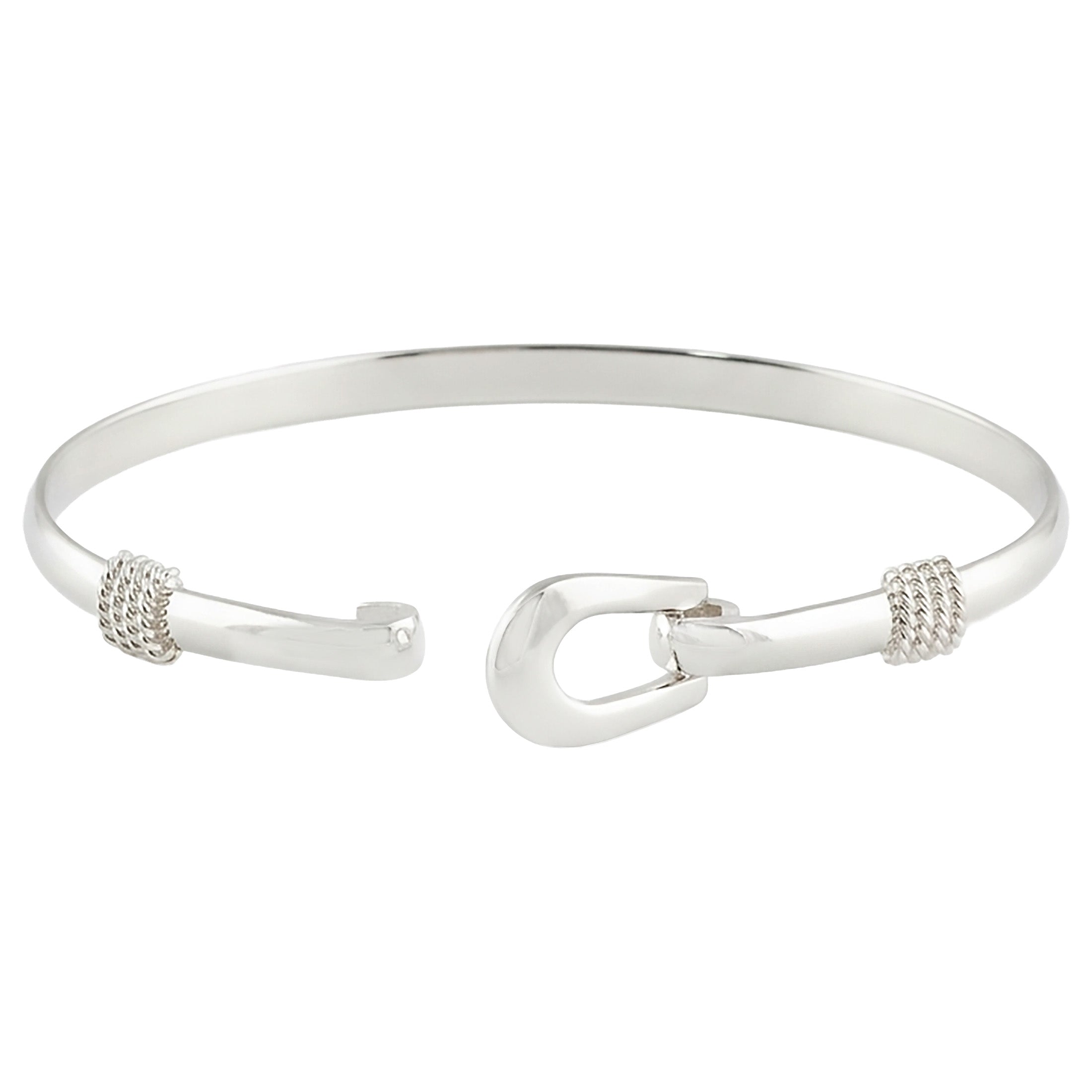 Sterling Silver Buckle Bangle Bracelet – 925 Hook & Eye Cuff