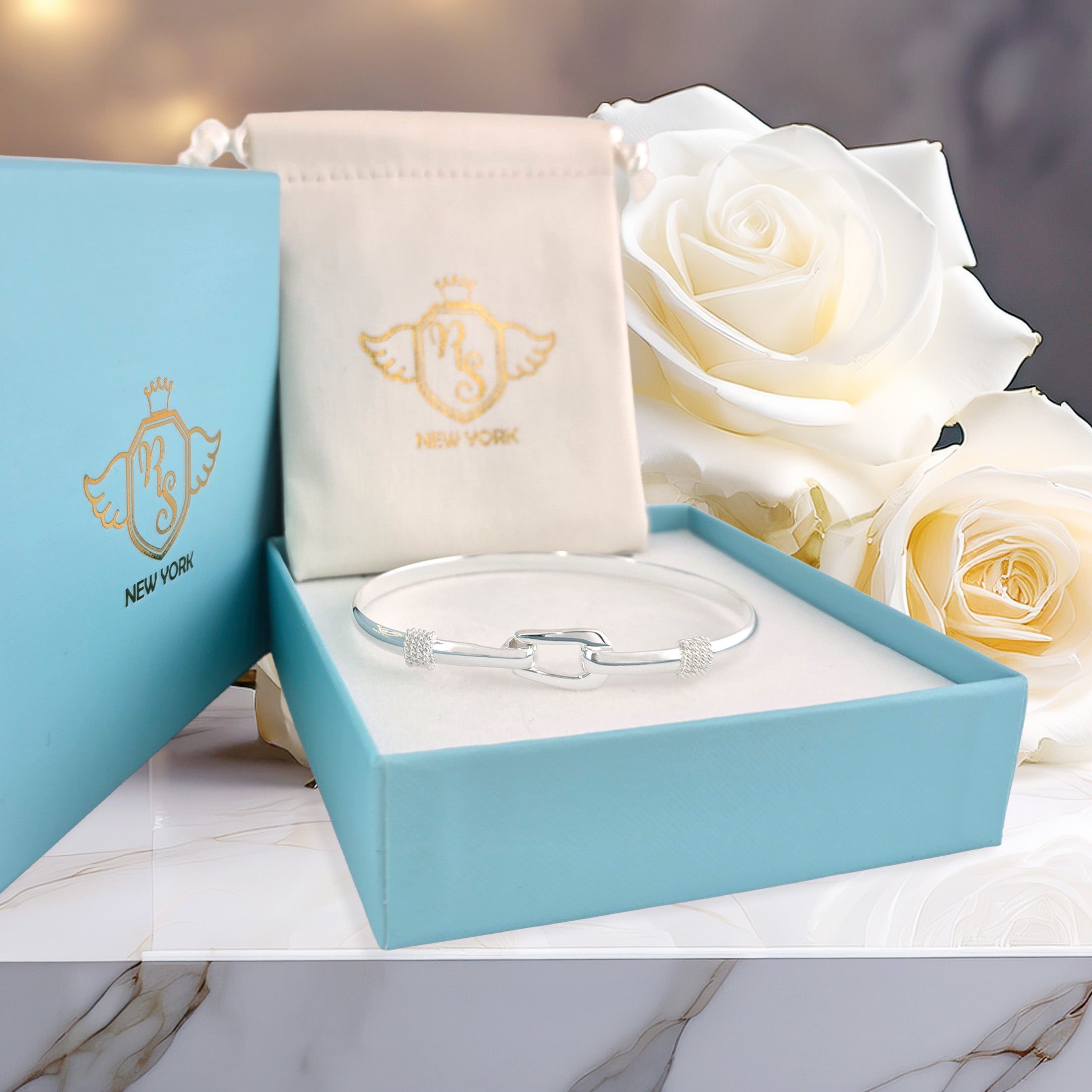 Sterling Silver Buckle Bangle Bracelet – 925 Hook & Eye Cuff