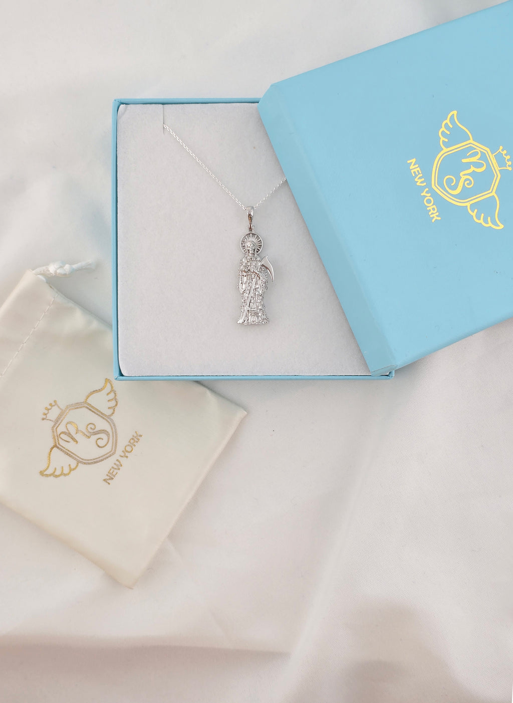 La Santa Muerte 925 Sterling Silver Necklace with 040 Cable Chain