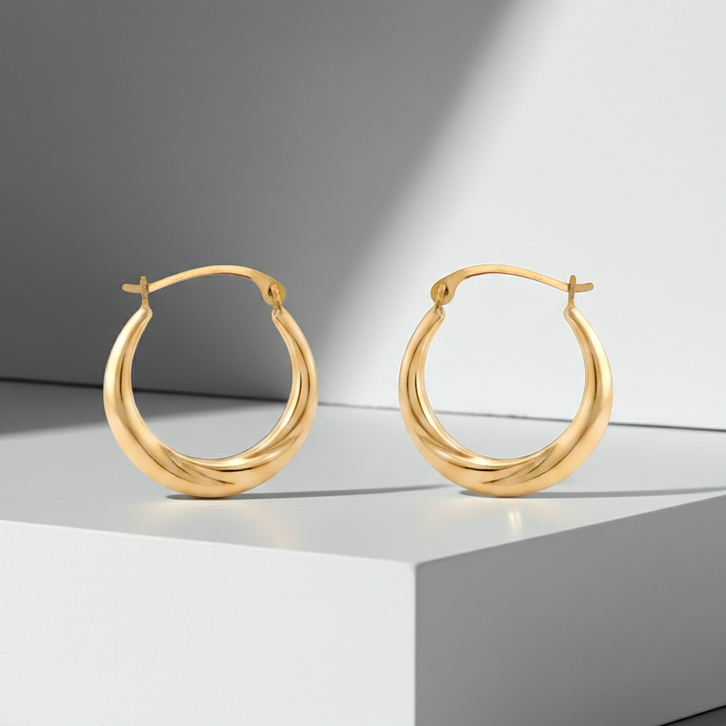 10K Solid Gold Twisted Hoop Earrings | 17.5mm Snap Closure Hoops