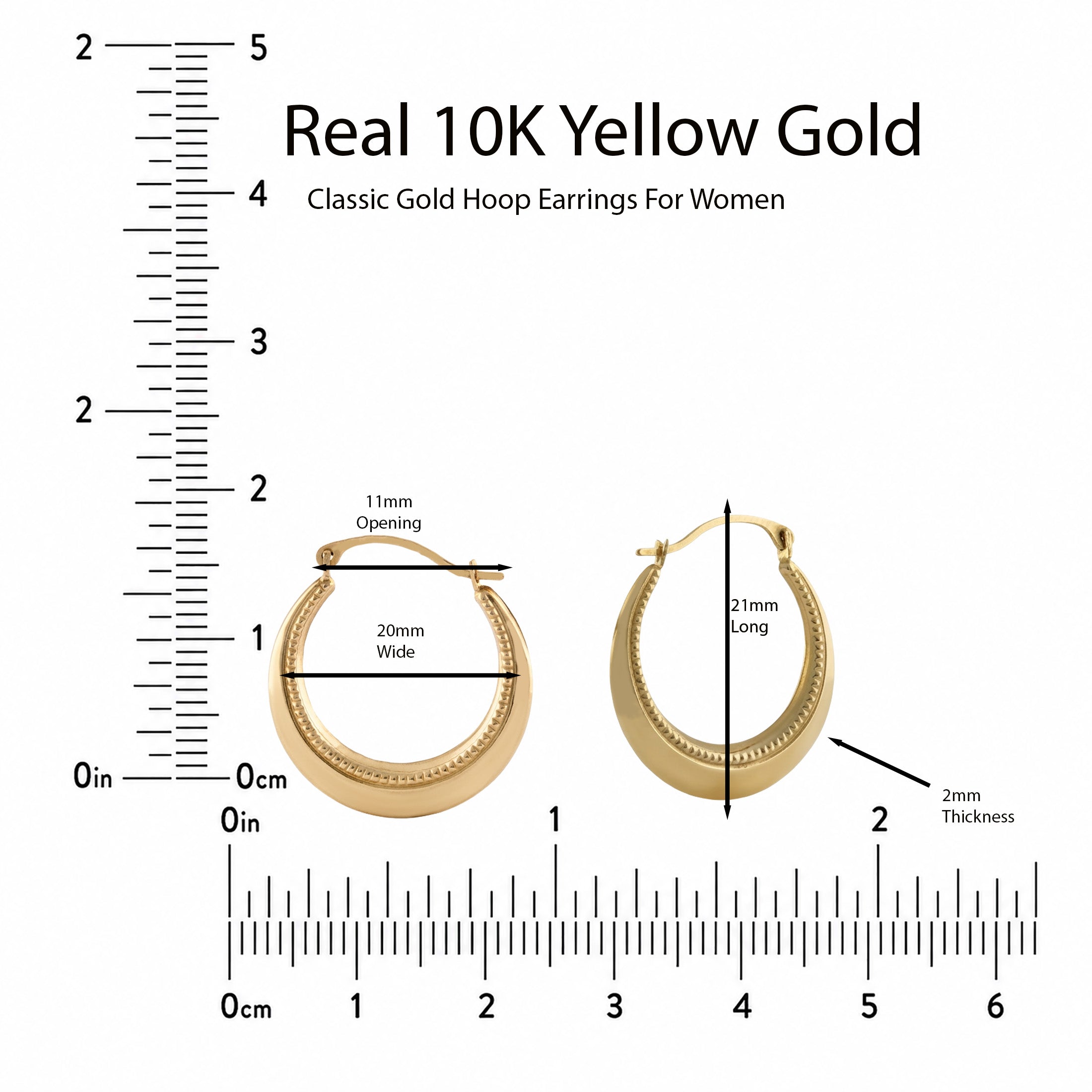 Real 10K Yellow Gold Classic Hoop Earrings – 20mm