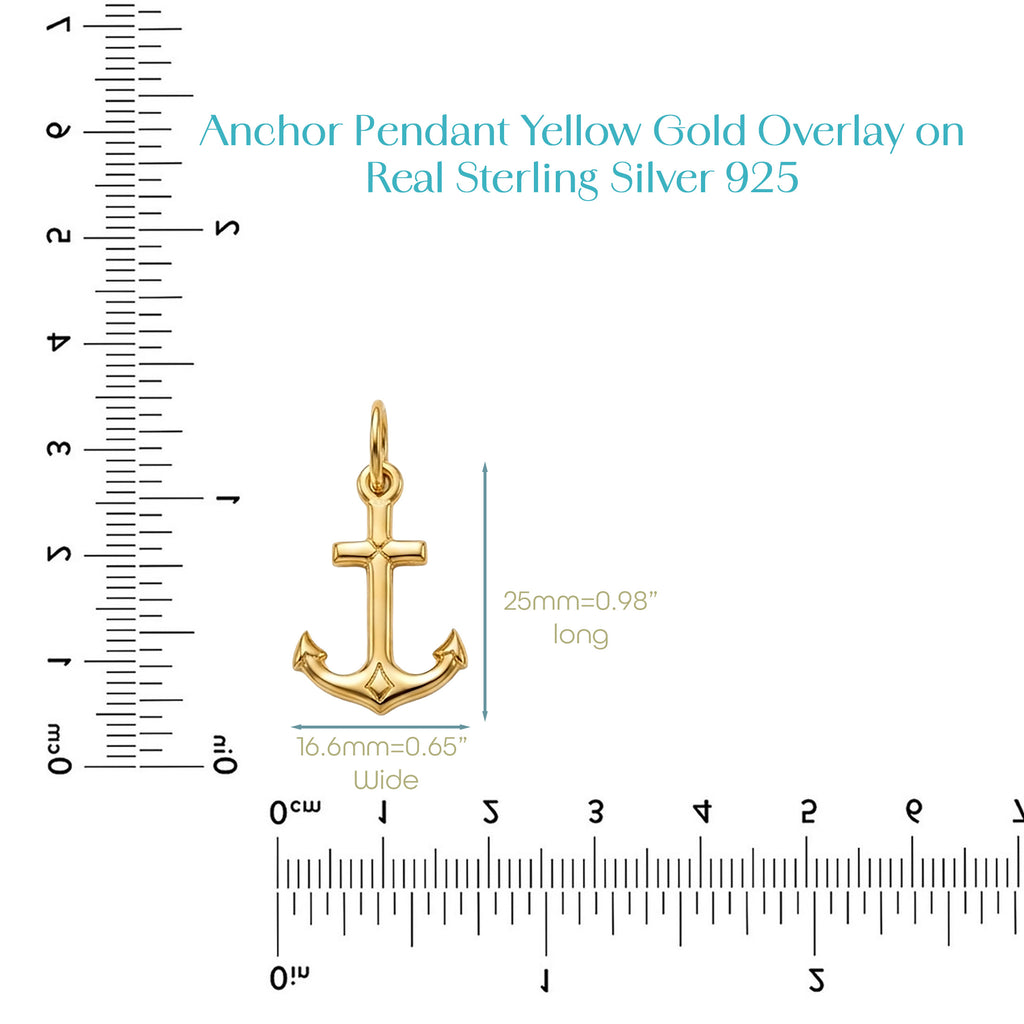 Nautical Elegance: Sterling Silver Anchor Pendant Necklace with 14K Yellow Gold Overlay - Classic Cable Chain & Lobster Lock (18", 20", 22")