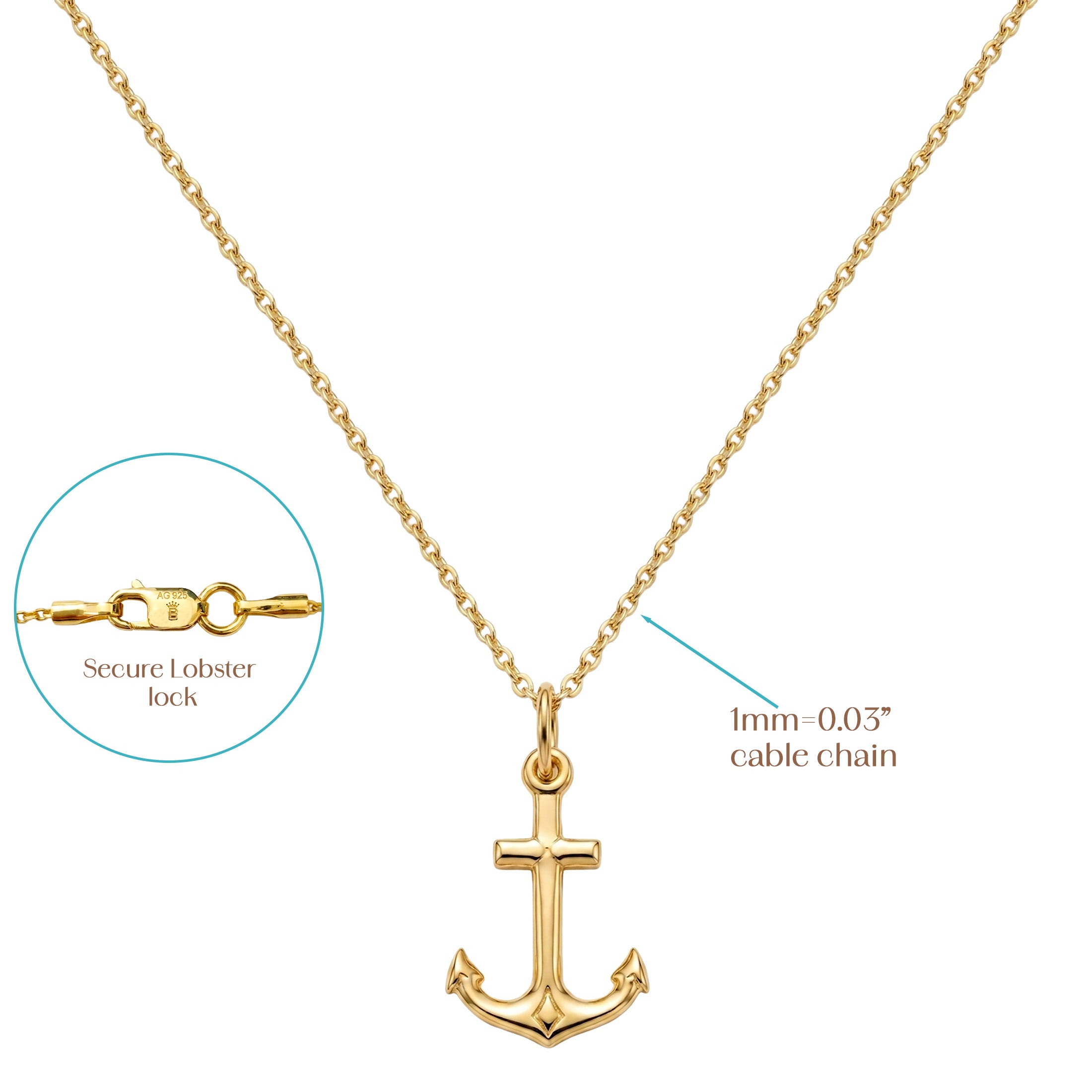 Gold Overlay 925 Sterling Silver Anchor Necklace Set – His & Hers Matching Couple Jewelry
