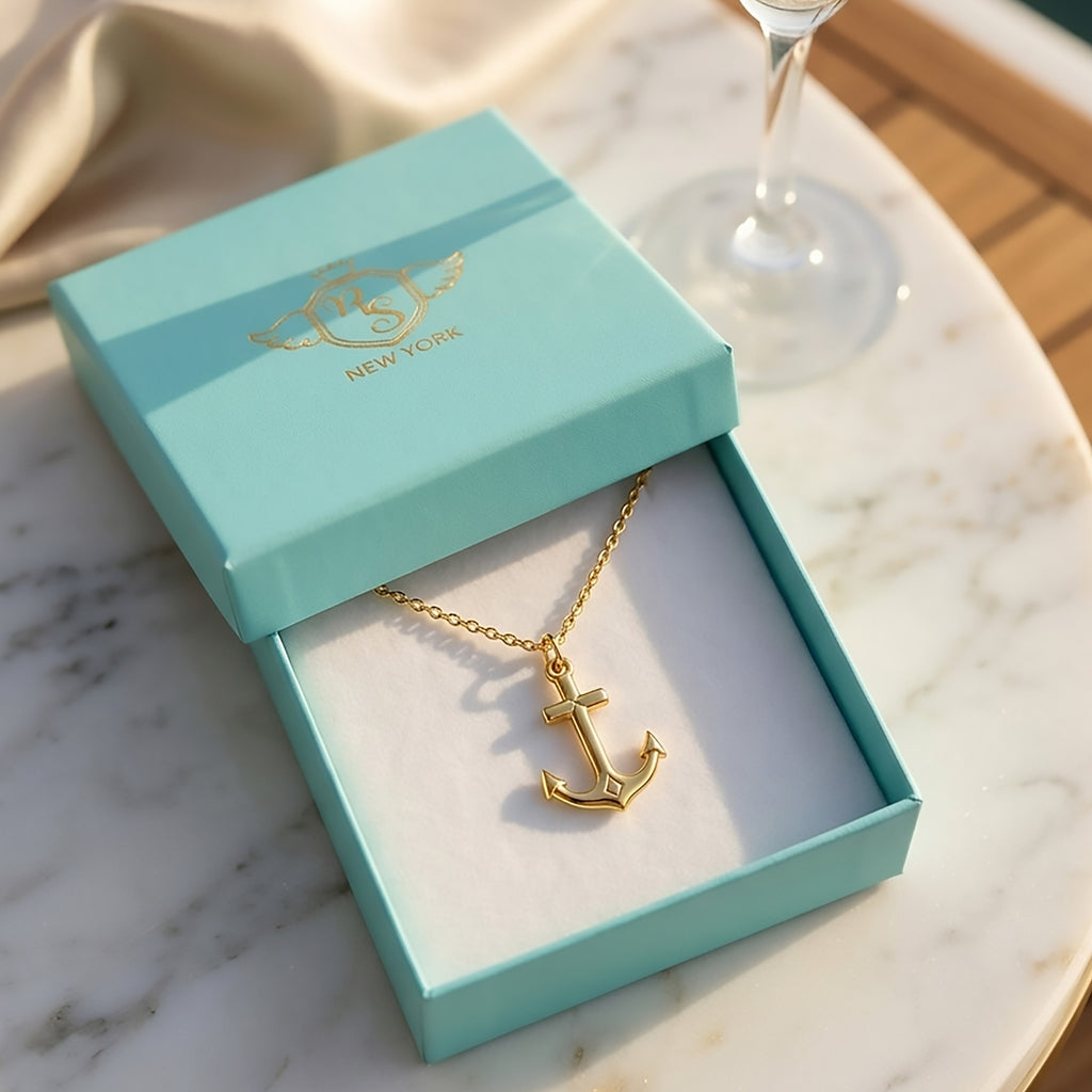 Yellow Gold Overlay 925 Sterling Silver Large Anchor Pendant Necklace 22 Inches