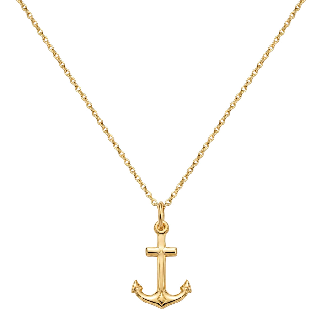 Nautical Elegance: Sterling Silver Anchor Pendant Necklace with 14K Yellow Gold Overlay - Classic Cable Chain & Lobster Lock (18", 20", 22")
