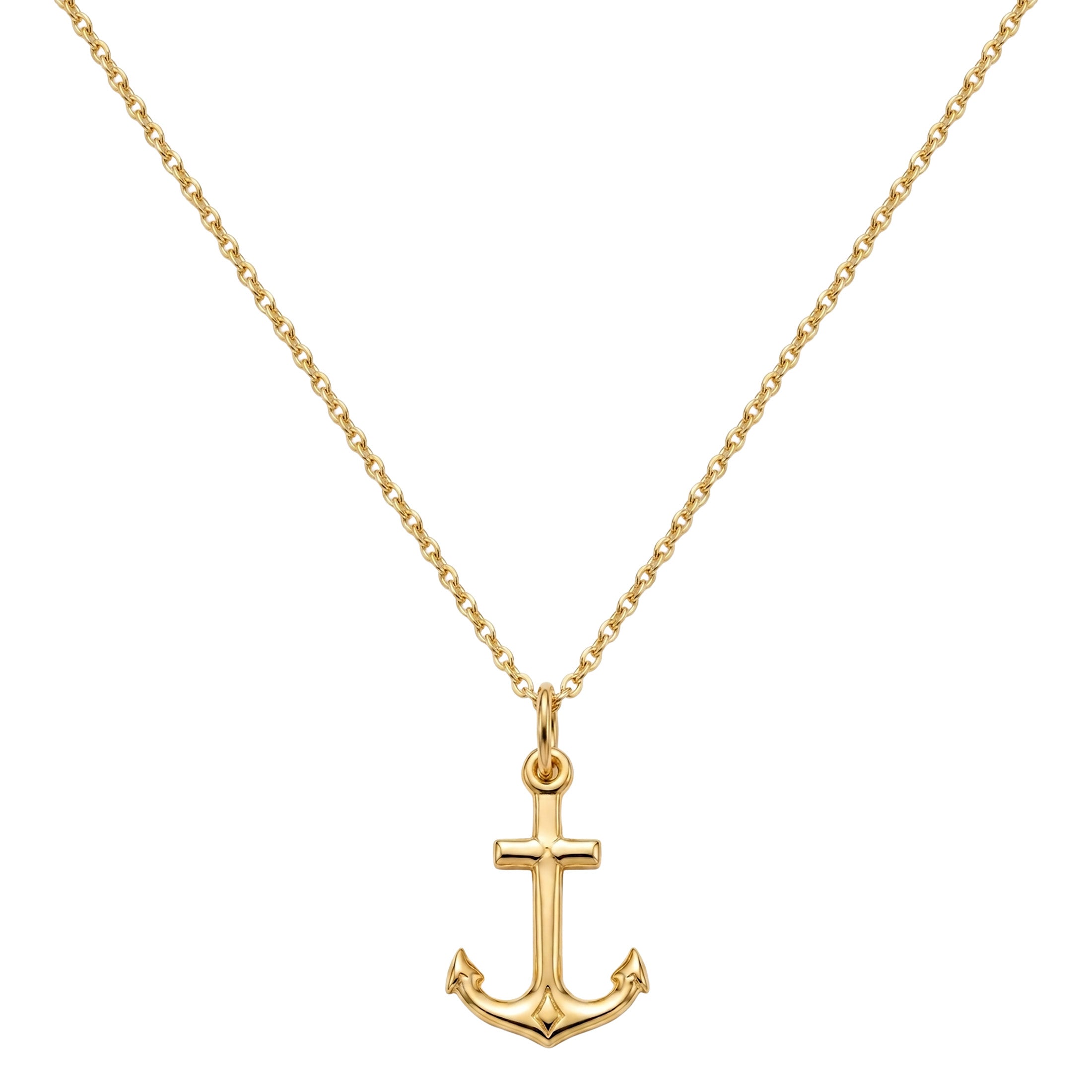 Nautical Elegance: Sterling Silver Anchor Pendant Necklace with 14K Yellow Gold Overlay - Classic Cable Chain & Lobster Lock (18", 20", 22")