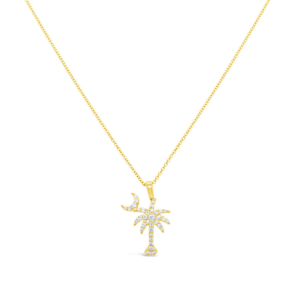 Sterling Silver Palmetto Moon Necklace with Cubic Zirconia - South Carolina Symbol Jewelry