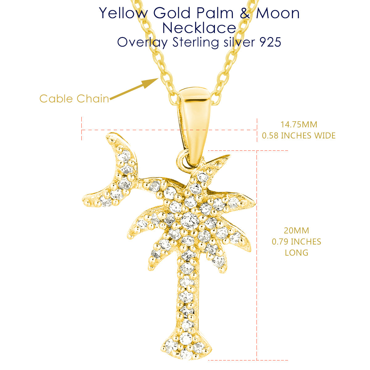 Sterling Silver Palmetto Moon Necklace with Cubic Zirconia - South Carolina Symbol Jewelry