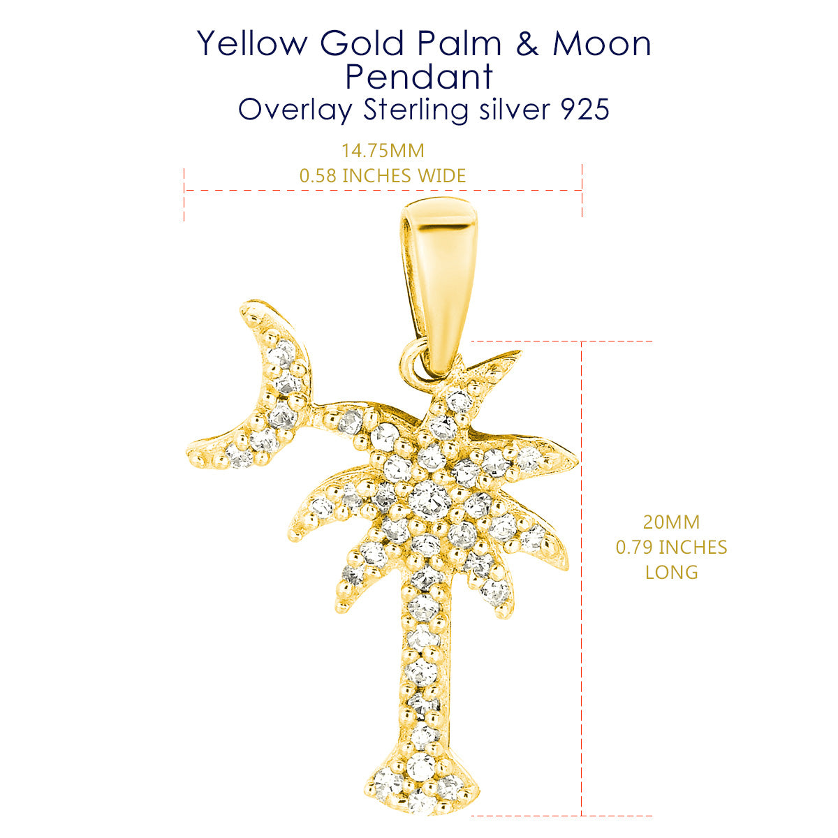 Sterling Silver Palmetto Moon Necklace with Cubic Zirconia - South Carolina Symbol Jewelry