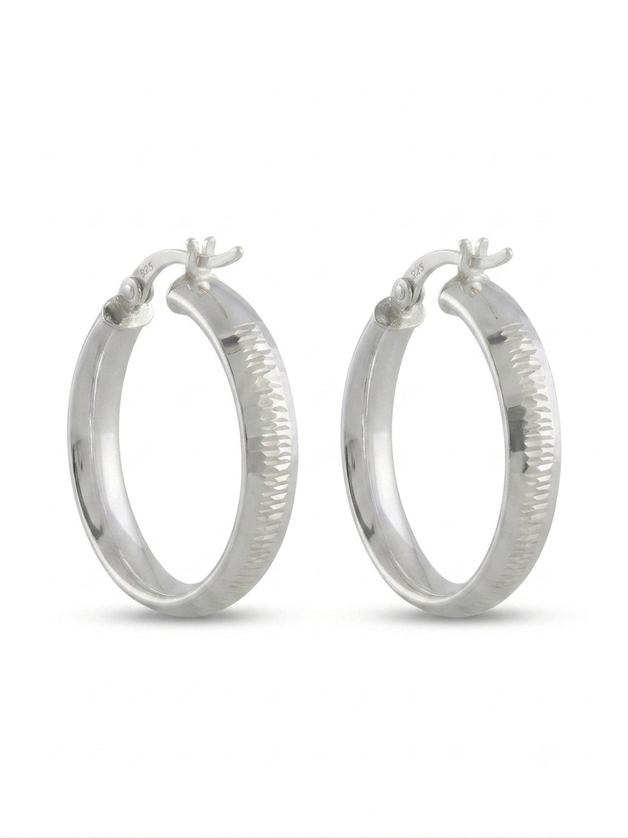 Faceted Diamond-Cut Hoop Earrings in 925 Sterling Silver & Gold Plated (25mm)