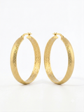 Fancy Yellow Gold Tone Frosted & Diamond Cut Hoop Earrings - 40mm Sterling Silver 925 Plated