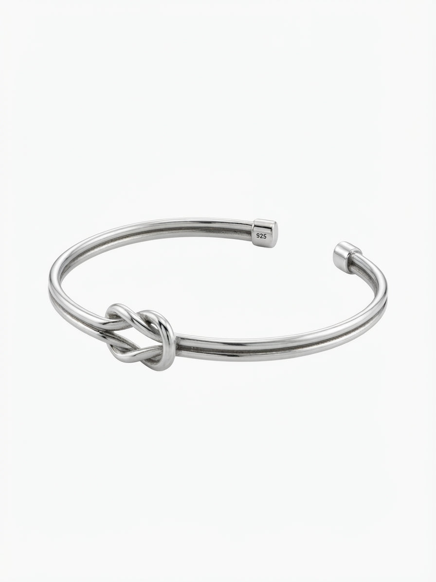 925 Sterling Silver Love Knot Mariner Bangle Bracelet
