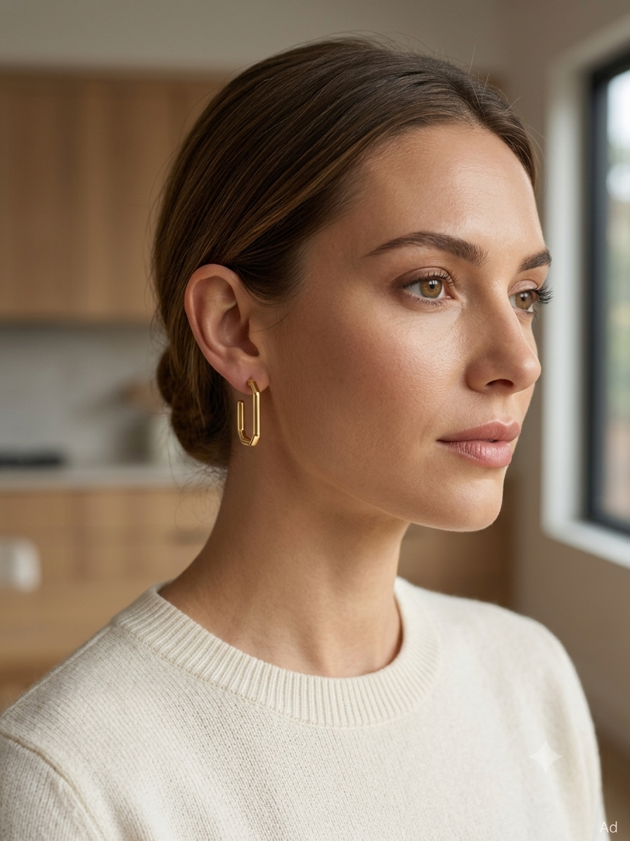 Square Geometric Hoop Earrings – Gold Tone 925 Sterling Silver Modern Minimalist Hoops
